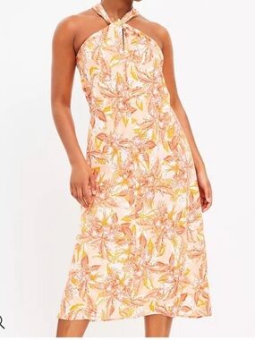 LOFT Orange & White Printed Halter Dress